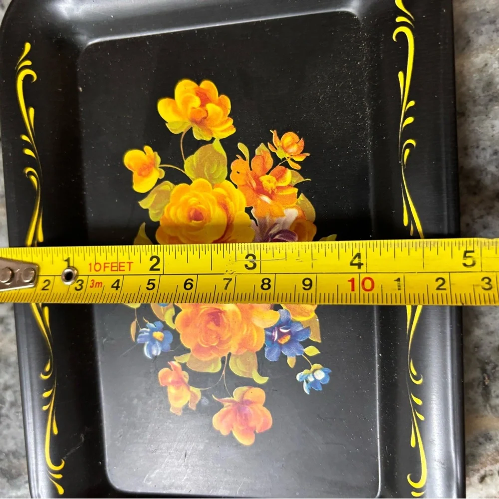 Floral Decorative Tray with Yellow and Orange Accents